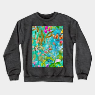 Cool tropical floral leaves botanical illustration, tropical plants,leaves and flowers, blue aqua leaves pattern Crewneck Sweatshirt